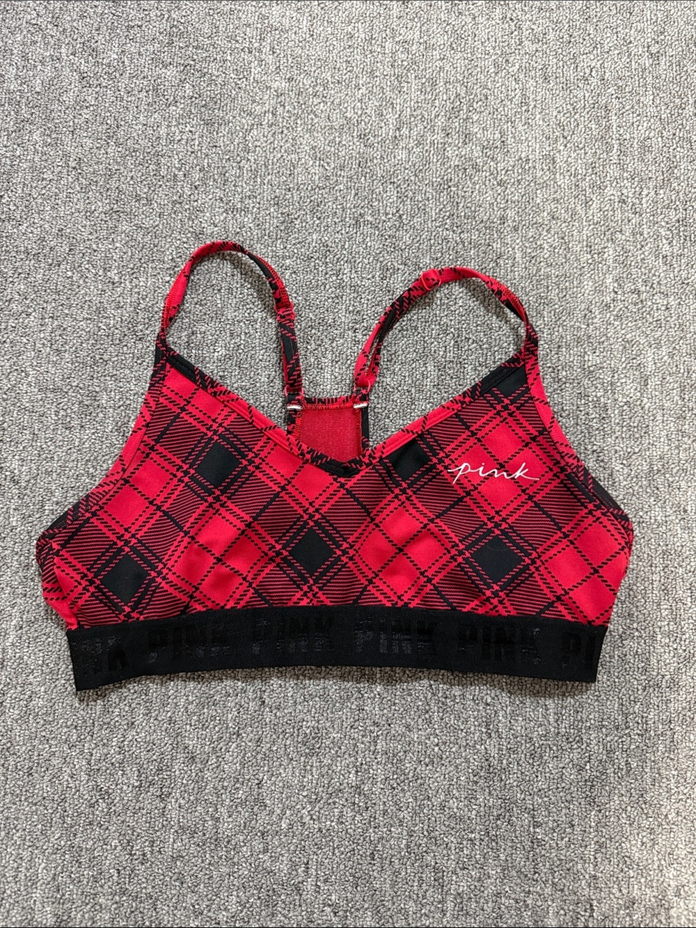 PINK Victoria's Secret Red and Black Plaid Sports Bralette size medium